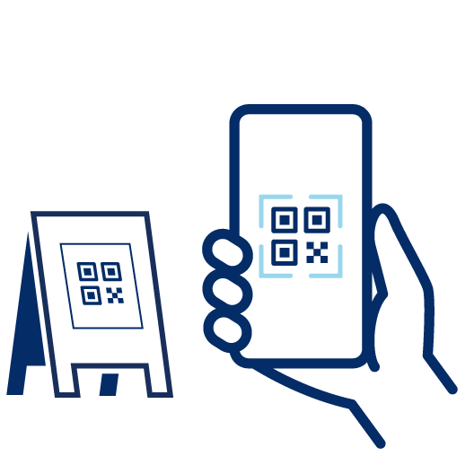 手に持ったスマホでQRコードを読み取っているイラスト